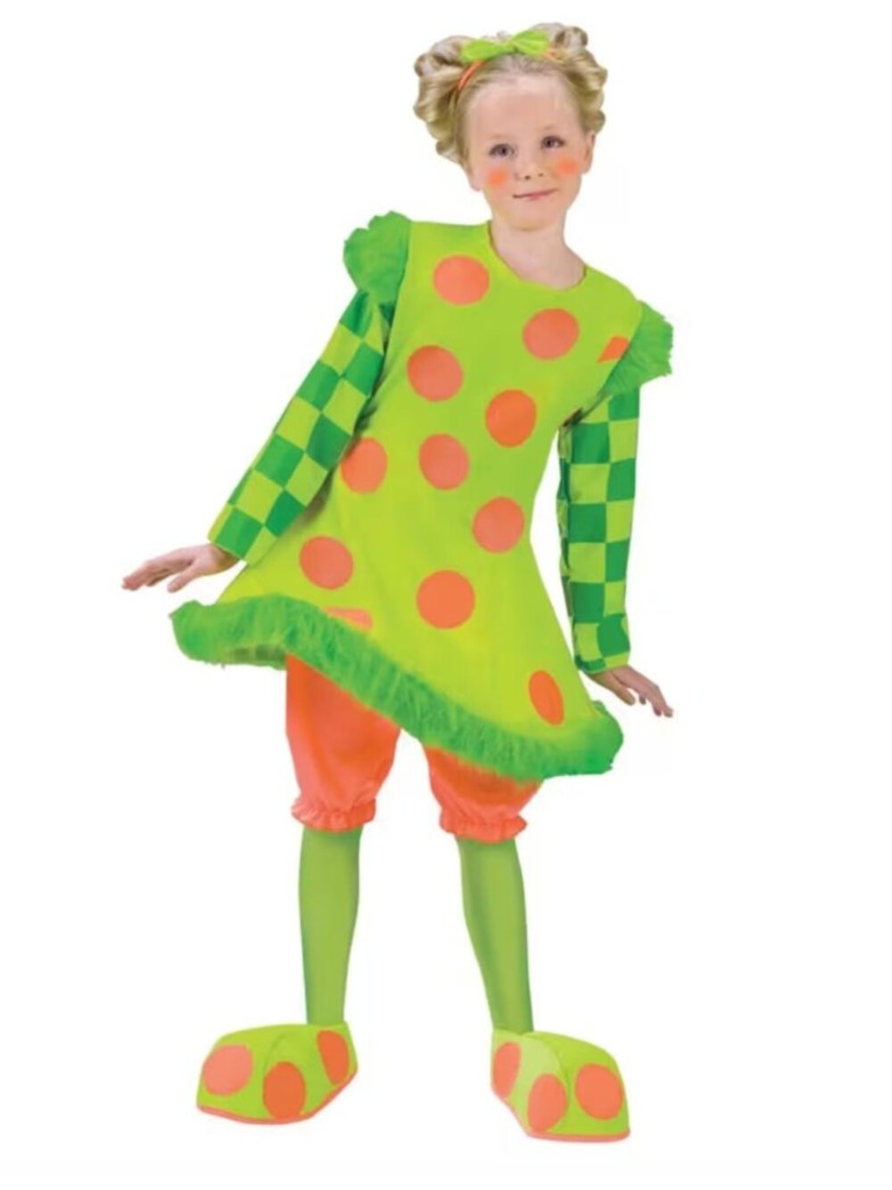 Lolli The Clown Toddler Costume With Dress Pantaloons Green Leggings Headband &